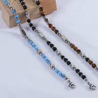 Bracelet perles fait main pour femme et homme, style bohème, réglable, empilable, en acier inoxydable, pierres naturelles, maillons, résistant à l'eau et inaltérable