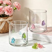 Ensemble de verres en verre motif ours de dessin animé (Jus/Vin/Cocktail) 14 oz, résistant à la chaleur, avec paille réutilisable, pour fêtes et baby showers