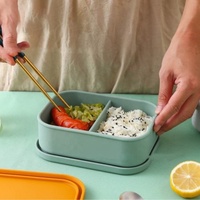 Nouveau Style sans BPA enfants Silicone déjeuner conteneur Bento boîte avec couvercle nouvelle étanche réutilisable 2 compartiments boîte alimentaire