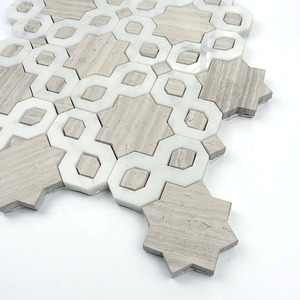 Деревянный серый/белый дуб/Haisa светло-белый мраморный камень, Водоструйная мозаика - Product Image 2