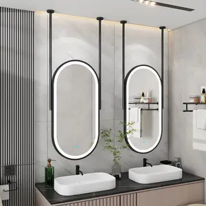 Suspender quadro inoxidável run-way Espelho Teto Pendurado banheiro Espelho Com Luz