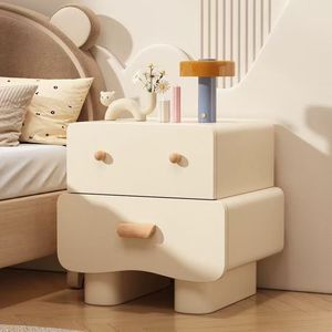 Table de chevet de couleur crème avec deux tiroirs, rangement moderne et minimaliste pour chambre à coucher, pour enfants, adultes et personnes âgées - Product Image 1