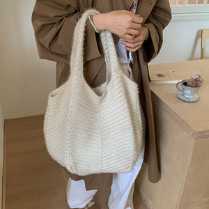 Sac fourre-tout en coton tricoté pour femme, style coréen, décontracté, à porter à la main ou sous le bras, grande taille, automne-hiver, polyvalent - Product Image 2
