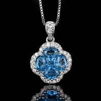 Ensemble de boucles d'oreilles et collier en spinelle bleue, trèfle à quatre feuilles, accessoires de mode féminins, nouveau, vente en gros, en cuivre, luxe léger