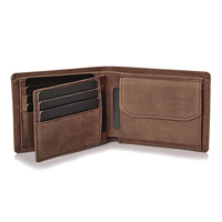 Dompet Kulit Asli RFID Bifold Crazy Horse Pria, Tempat Kartu, Kantong Koin, Dompet Tipis Vintage