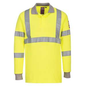 PORTWEST - FR77YERL Polo amarillo de manga larga de alta visibilidad antiestático resistente a las llamas ROPA DE TRABAJO RESISTENTE A LAS LLAMAS - Product Image 1