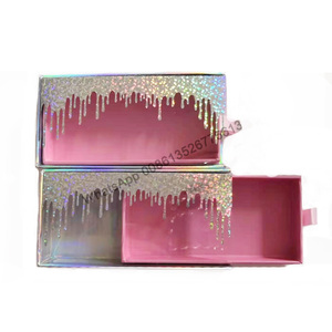 2021 New Glitter Sparkle Dripping And Eyes Lashbox Packaging For 25MM 3D Mink Lashes Rectangle Drawer Sliding Lash Cases