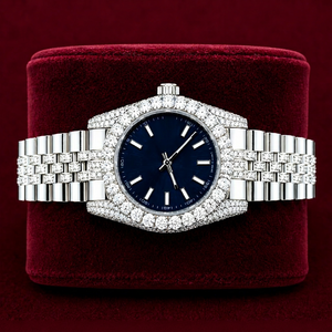 Blue Dial <b>Mechanical</b> Diamond Moissanite Luxury Hip-Hop Stainless Steel Bracelet Watch Water Resistant Date Display Bar <b>Scale</b> for - Product Image 1