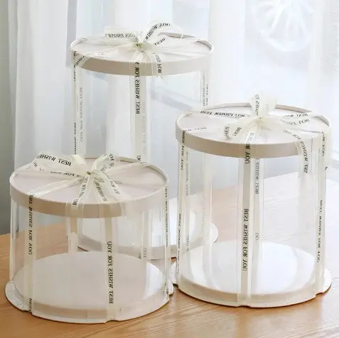 4 6 8 10 Inch Custom Cylindrical Transparent Round Clear Cake Tall Box Packaging Flower Gift Plastic Cake Boxes