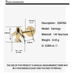 1000S Anting-Anting Emas Kuning Bentuk Pesawat Perhiasan 14K Emas Asli Dengan Anting Berlian Harga Lebih Rendah Perhiasan untuk Hadiah Wanita