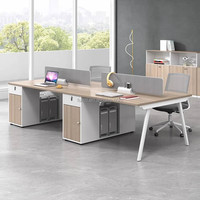 Bureau d'ordinateur en chêne gris foncé pour 2 personnes au design moderne avec double meuble de rangement, tiroirs de classement extra longs et pratiques pour les villas