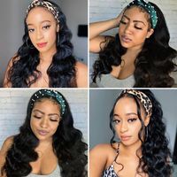 Perruques bandeau en gros sans colle, cheveux humains vierges Remy, couleur naturelle, ondulés, bouclés, pour femmes noires