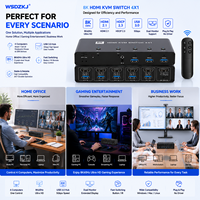 Hardrock Metal untuk 2.1 KVM Switch dengan Resolusi 8K60Hz untuk 4 Komputer 1 Monitor USB 3.0 Hub Remote Control FCC CE ROHS