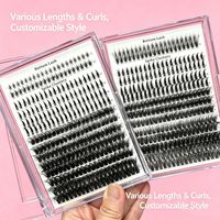 Kit d'extensions de cils en grappe personnalisables en gros, marque privée, courbure C et D, pré-coupées, en segments