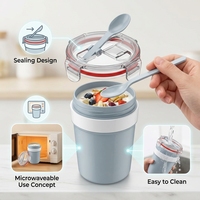 Tasse à petit-déjeuner portable avec couvercle et cuillère, récipient hermétique pour flocons d'avoine et yaourt, compatible micro-ondes, pour les trajets quotidiens au bureau