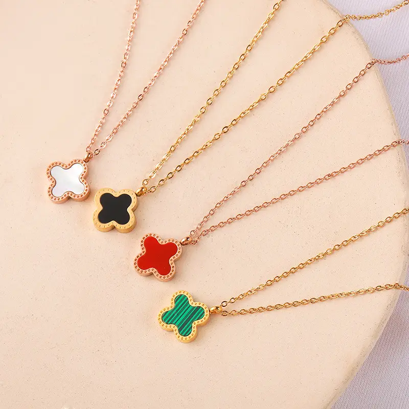 high quality lucky clover Necklace exquisite pendant original button agate Fritillaria double sided Necklace