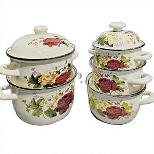 Juego de Ollas de Esmalte Moderno de 5 Piezas, Diseño Floral sobre <span class=keywords><strong>Fondo</strong></span> Blanco, <span class=keywords><strong>Olla</strong></span> para Cocinar, Cacerola para Sopa, Precio al por Mayor - Product Image 1