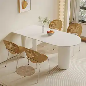 Beyaz mermer oval yemek masası seti, çin'de 4 oturma odası, villa, restoran, masa ve sandalye üreticileri için uygun
