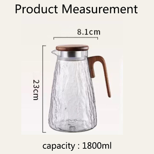 <span class=keywords><strong>Pichet</strong></span> à eau moderne en verre borosilicate texturé martelé de 1800 ml avec couvercle et poignée en noyer - Product Image 6