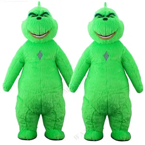 Рождественский длинный плюшевый Хэллоуин персонаж зеленый монстр животное для взрослых Косплей надувной костюм талисмана