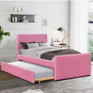 Giường Đôi Bọc Vải Màu Hồng Chất Lượng Tốt Hiện Đại Bán Sỉ Có Bánh Xe - Product Image 1