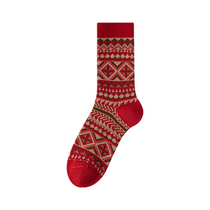 Women's <b>Wool</b> Mid Calf <b>Socks</b> Red Ethnic Pattern Double Needle Warm Winter <b>Socks</b> For New Year - Product Image 5