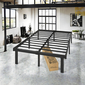 <b>Black</b> Metal <b>Bed</b> Frame Double <b>Bed</b> Base 160 x 190 cm Slatted Platform Bedstead with Underbed Storage Easy Assembly - Product Image 2