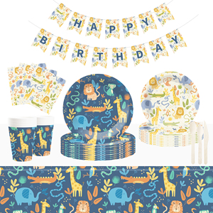 DAMAI - Juego de Vajilla Desechable para Fiestas Infantiles con Temática de Animales, Platos, Vasos y Servilletas de Papel con Diseño de León y Jirafa - Product Image 1