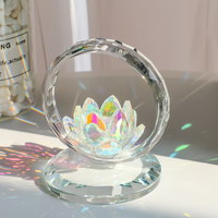 Statue de panier de fleurs en cristal de lotus, gravure interne artisanale, motif floral, décoration d'intérieur, ornement de bureau familial