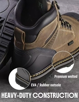 Bottes de travail pour hommes à lacets avec embout en acier, antidérapantes, résistantes aux perforations, chaussures de sécurité |   Norme ASTM F2413-24 Résistance au glissement/à l'huile/à l'eau