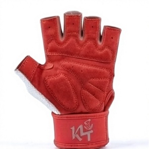 KLTW Red <b>Suede</b> Half Finger Workout <b>Gloves</b> With Adjustable Wrist Strap For Fitness Exercise All Seasons - Product Image 1