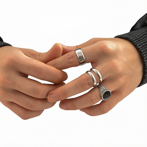 Stainless Steel Geometric <b>Men</b> <b>Rings</b> Wide Band Slim Band Pearl Accent <b>Silver</b> Plated Gift Jewelry <b>RING</b> < - Product Image 1