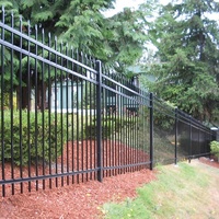 Valla de Seguridad Moderna de Acero con Recubrimiento de Polvo Metálico, 6x8 Pies, Negra, con Puntas, para Piscina, Valla de Jardín con Parte Superior Plana
