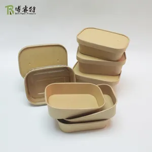 Custom Biodegradable Compostable Disposable Lunch Container Rectangle Kraft Paper Salad Bowl For Restaurant And Takeaway Use