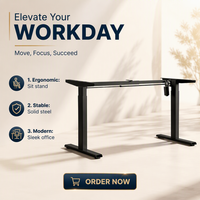 Bureau assis-debout électrique à moteur unique en acier massif avec pieds télescopiques à 2 niveaux, hauteur réglable, stabilisateur ergonomique pour la maison et le bureau