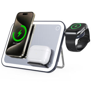 2025 nouveau KC Qi2 4 en 1 veilleuse/miroir de maquillage lumière 15W chargeur sans fil magnétique Station lampe de bureau pour IPhone/iWatch/AirPod - Product Image 1