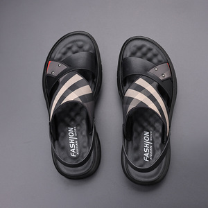 New <b>Summer</b> Men Genuine Leather Sandals Plaid Design Air Cushion Thick Sole Non Slip Wear Resistant Outdoor Beach Casual Shoes - Product Image 3