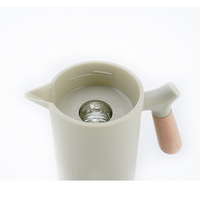 Mantener caliente más de 6 horas cuerpo de plástico termo jarra de café 1L revestimiento de vidrio de doble pared frascos de vacío jarra aislada con mango de madera