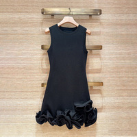 Robe Chic Sans Manches Style Socialite Été 2026 en Viscose Vert et Noir avec Volants Latins et Fleurs 3D – Vente en Gros Usine