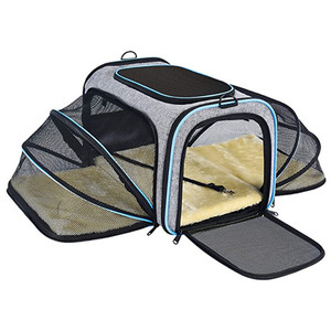 Sac de transport pour animaux de compagnie extensible et respirant avec fermeture éclair, en tissu Oxford 600D, sac fourre-tout bandoulière pour chats et chiens, pliable pour les voyages et l'extérieur - Product Image 5