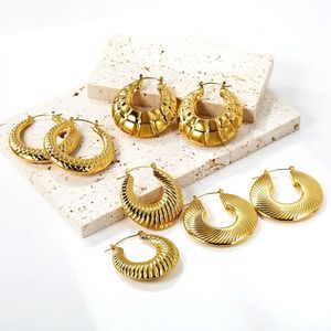 Boucles d'oreilles créoles géométriques en acier inoxydable plaqué or 18 carats pour femme, bijoux de mode pour tous les jours - Product Image 2