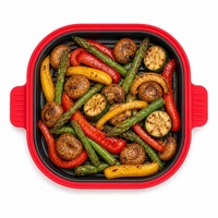 Plat à griller en silicone pour micro-ondes avec couvercle en verre trempé pour steak, bacon et légumes