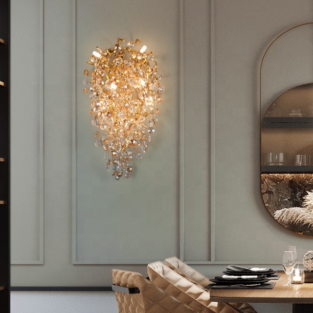 Full crystal wall lamp luxury sun crystal hotel lamp decorative wall lamp for villa