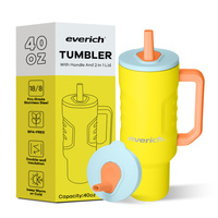 Gobelet isotherme à double paroi en acier inoxydable 304 de 40 oz avec poignée, isolation 24H froid 12H chaud, couvercle anti-fuite avec paille