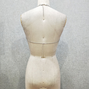 2024 Fashion Backless Triangle Gold <strong>Silver</strong> Splicing Pattern Aluminum Rhinestone Mesh Crystal <strong>Crop</strong> <strong>Top</strong> - Product Image 4