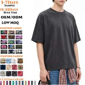 T-shirt de haute qualité, poids lourd, 100% coton, délavé à l'acide, col montant, style streetwear, 6643, personnalisable, fabricant de vêtements pour homme - Product Image 1