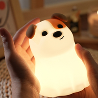 Veilleuse de chambre à coucher en silicone pour enfants, rechargeable par USB, blanc chaud + RGB, petit chien, cadeau pour enfants