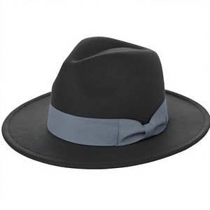 Black Wool Felt Fedora <b>Hat</b> Ribbon <b>Band</b> Adjustable Wide Brim Unisex Classic Style for Party Outdoor Travel - Product Image 1