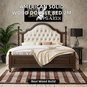 American Country Modern Double <strong>Bed</strong> for Elderly Solid Wood with Air Pressure Storage for Girls Black White Soft <strong>Bed</strong> with <strong>Pillars</strong> - Product Image 5