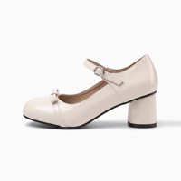 Chaussures Mary Jane pour femmes en cuir verni à talon épais de 5 cm avec nœud sur la pointe, logo personnalisé, faible MOQ, vente en gros, rehaussantes – Fabrication OEM/ODM